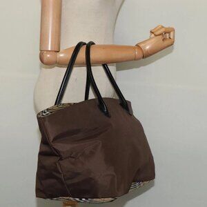 Burberrys Nova Check Blue Label Tote Bag Nylon Beige Silver Auth